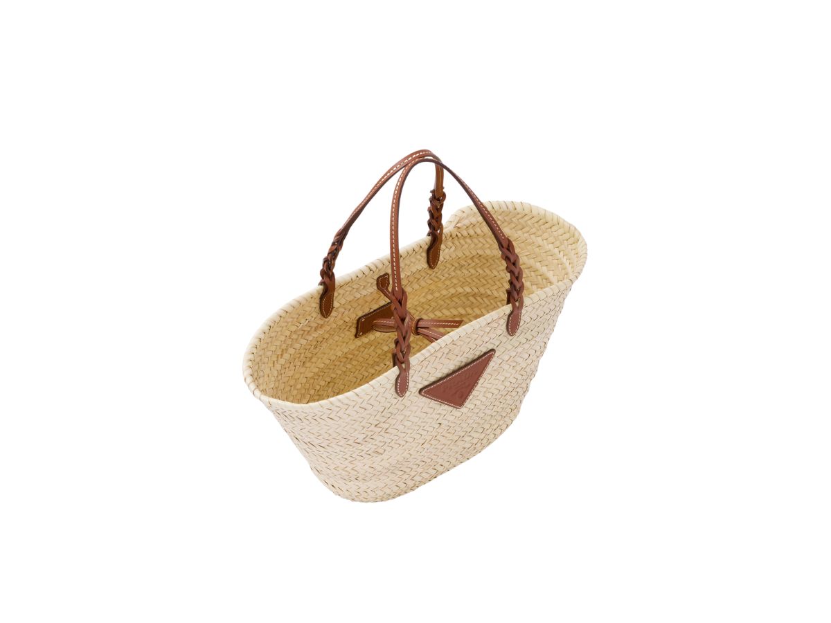 Prada Woven Palm And Leather Tote With Hot-Stamped Triangle