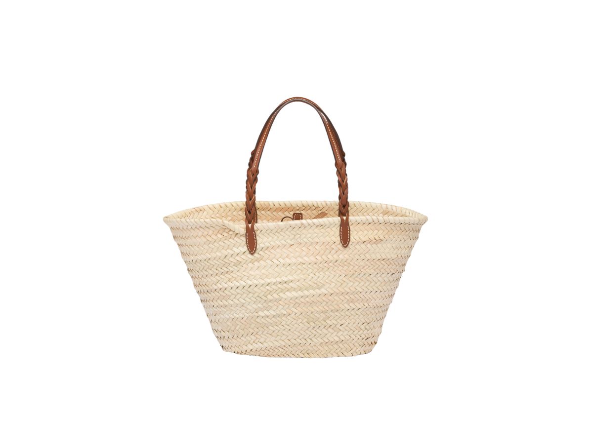 Prada Woven Palm And Leather Tote With Hot-Stamped Triangle