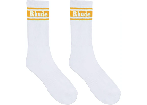 Rhude Stripe Logo Socks White/Yellow