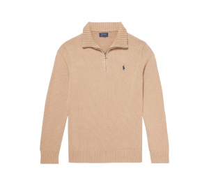 Buy Polo Ralph Lauren Logo Embroidered Cotton Half Zip Sweater Brown at Sasom – Authentic and Ready to Ship
