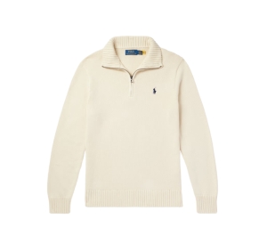 Buy Polo Ralph Lauren Logo-Embroidered Cotton Half-Zip Sweater Neutral at Sasom – Authentic and Ready to Ship