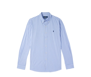 Buy Polo Ralph Lauren Embroidered Striped Cotton-Blend Shirt Blue at Sasom – Authentic and Ready to Ship