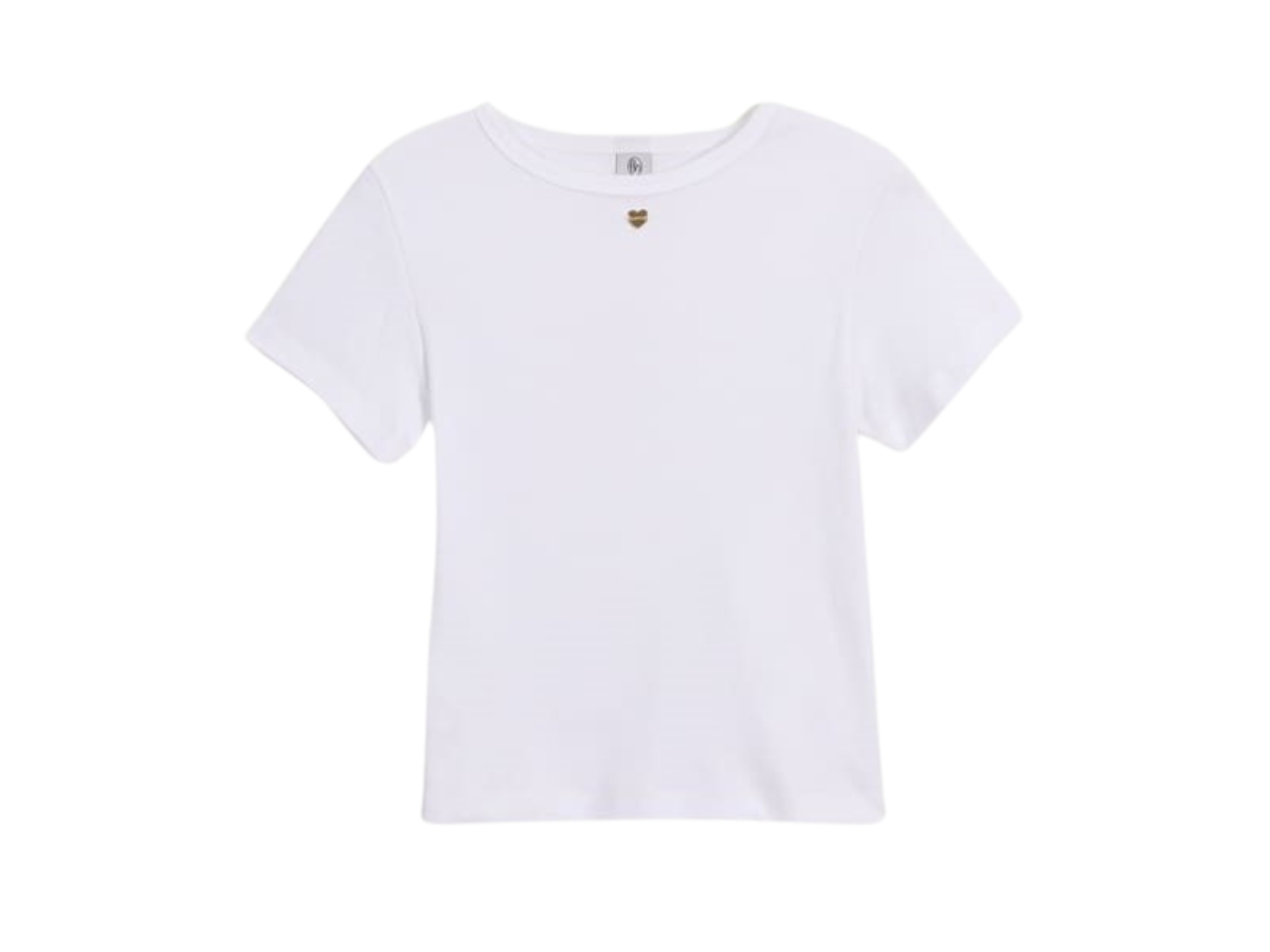 Ronron Back Ribbon Heart Slim Crop T Shirts White