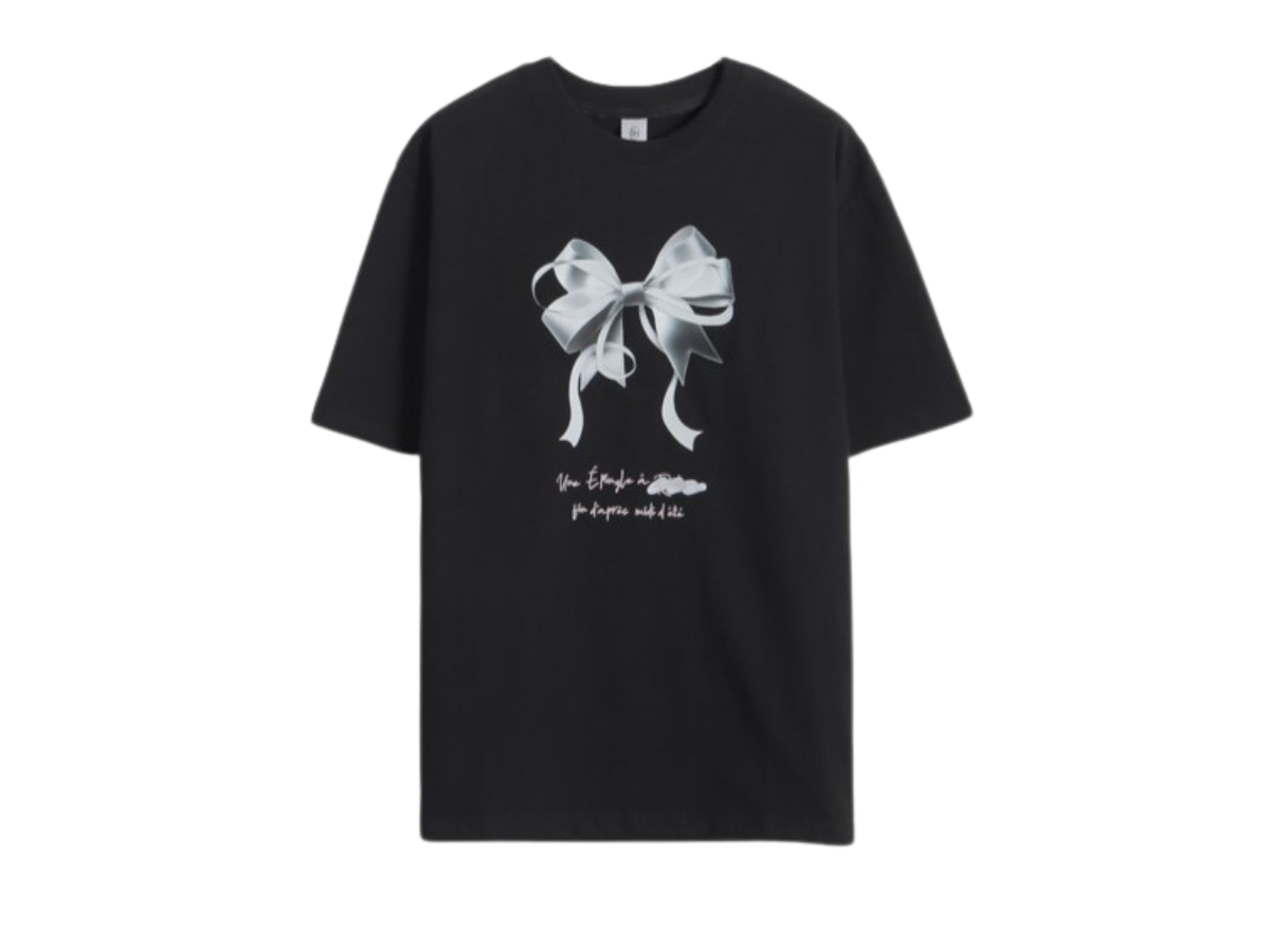 Buy Ronron Double Ribbon Over Fit T-Shirt Black | SASOM