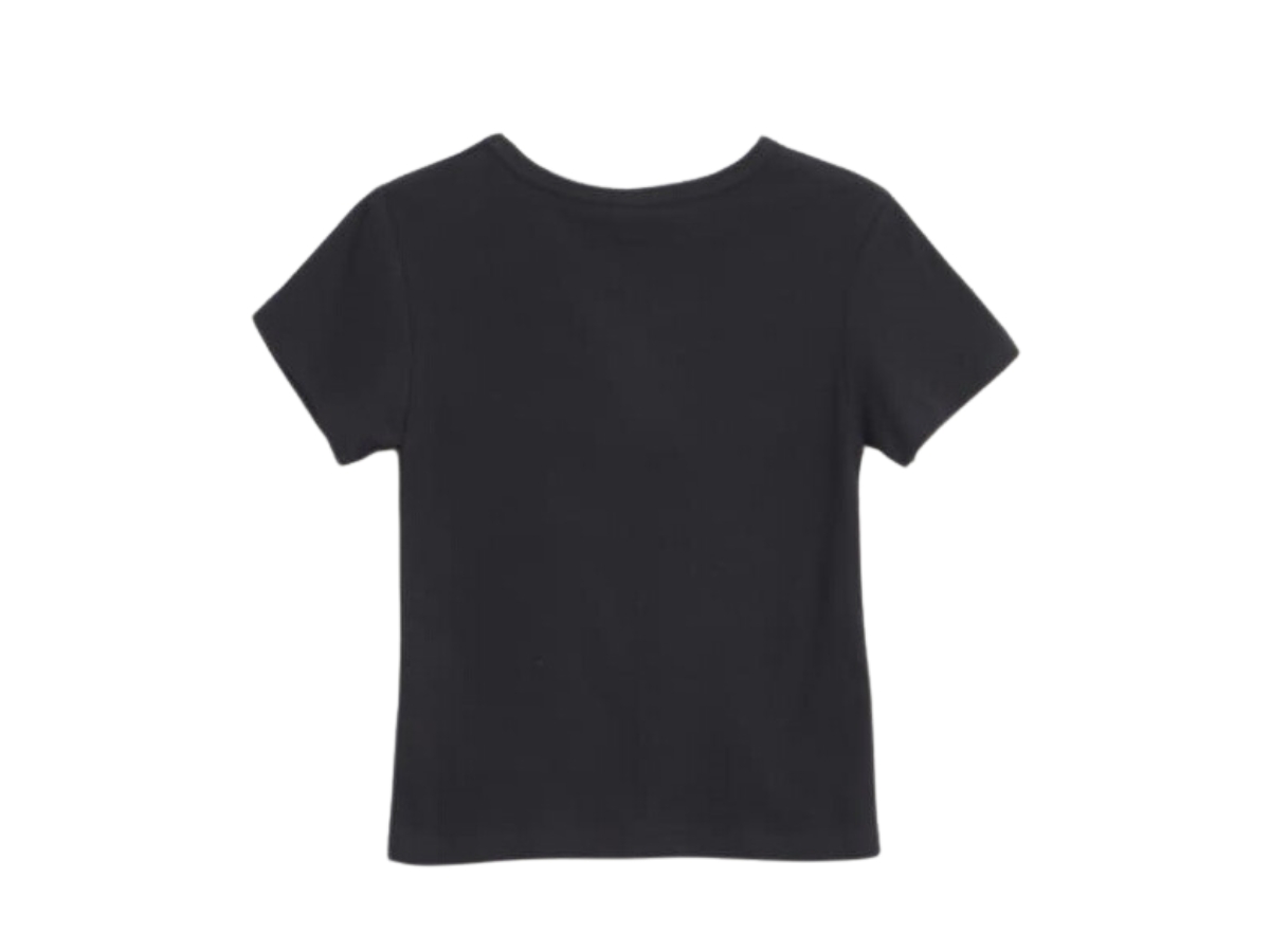 【RONRON】24SS新作★GINGHAM DOUBLE RIBBON SLIM CROP T SHIRT Ronron Double Ribbon Slim Crop T-Shirt Black-Pink | ของแท้