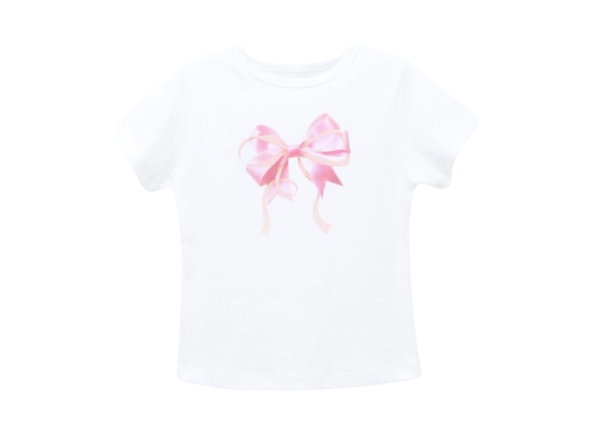 Tシャツ・カットソー RONRON [RRxNAON] DOODLE LETTERING SLIM CROP T SHIRT WHITE Ronron Double Ribbon Slim Crop T-Shirt White-Pink | ของแท้