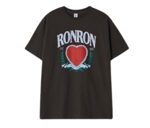 Ronron Heart Laurel Over Fit T-Shirt Charcoal