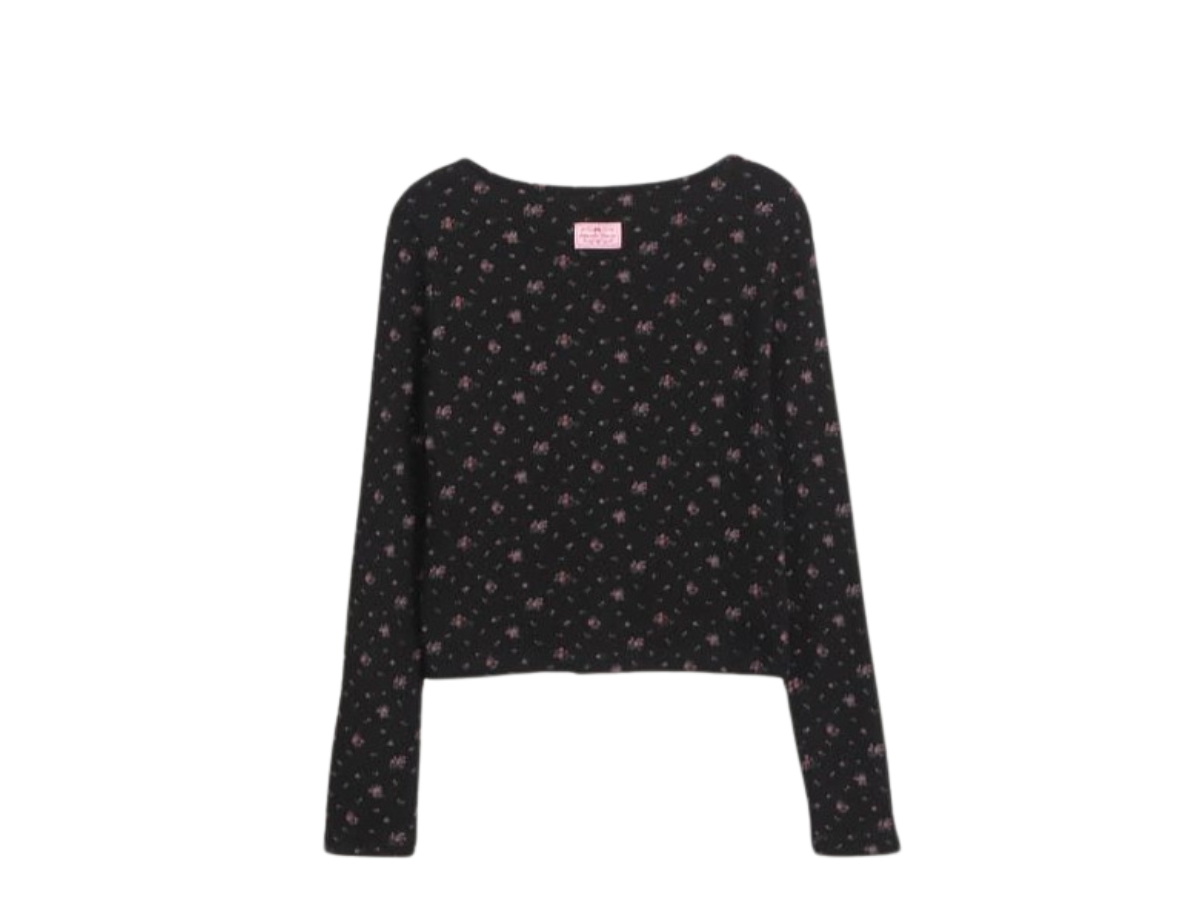 Tシャツ・カットソー RONRON SQUARE FLORAL SNAP WAFFLE CARDIGAN 4BKS356 Buy Ronron Square Floral Snap Waffle Cardigan Black | SASOM