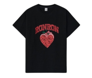 Ronron Strawberry Ribbon Basic Fit T-Shirt Black Red