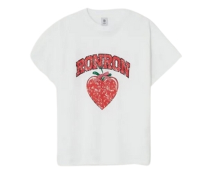 Ronron Strawberry Ribbon Basic Fit T-Shirt White Red