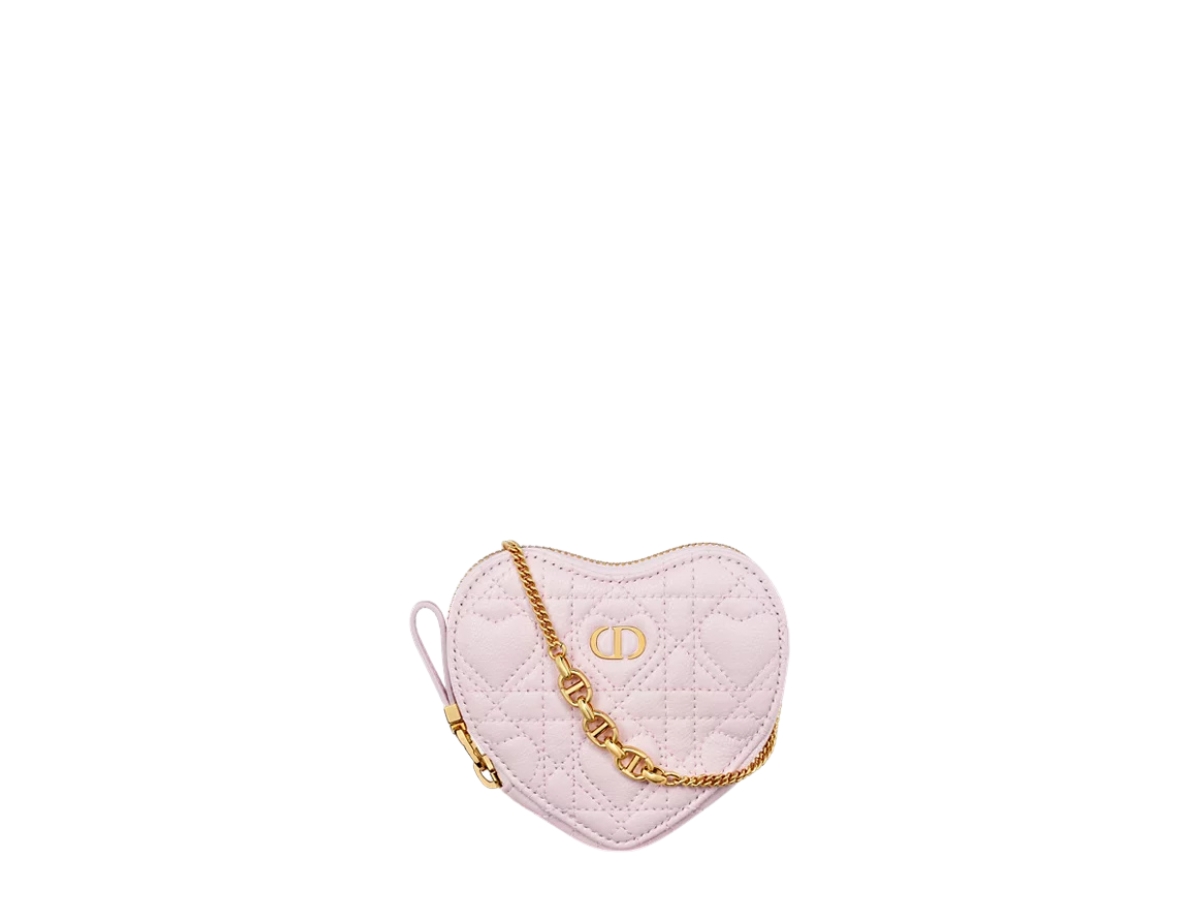 Dior Dioramour Dior Caro Heart Pouch In Gold Hardware With Pale Pink