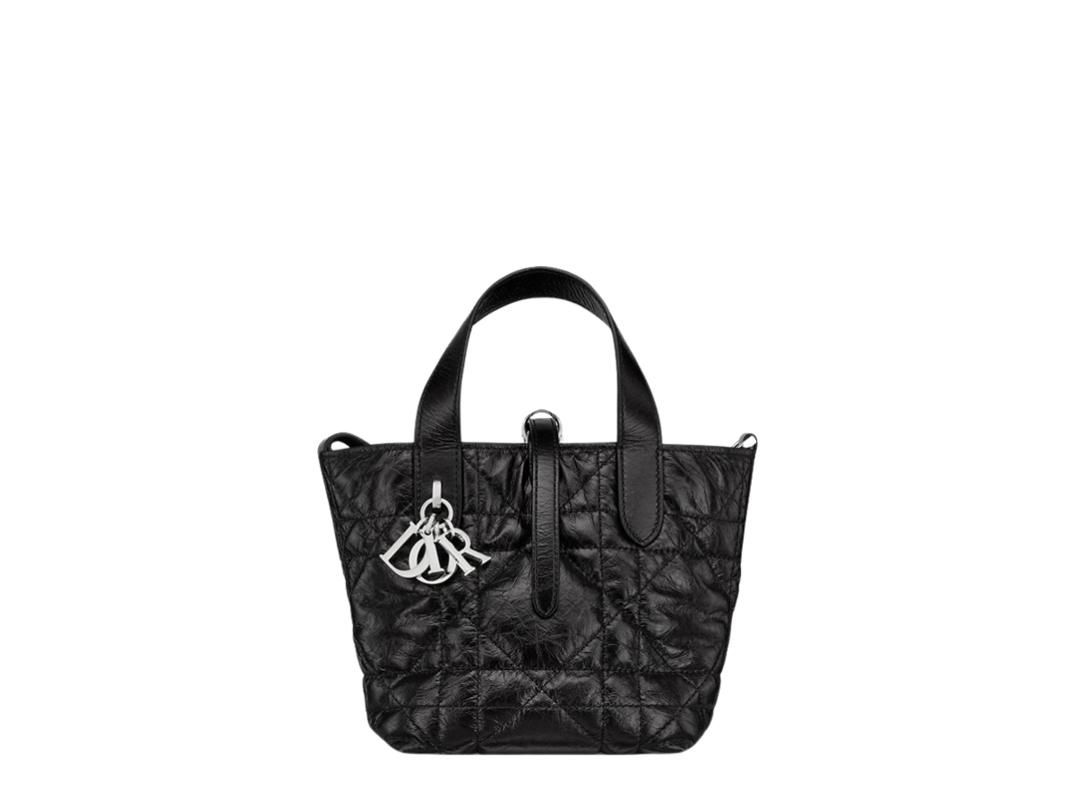 Dior Toujours Vertical Nano Tote Bag In Black Macrocannage 