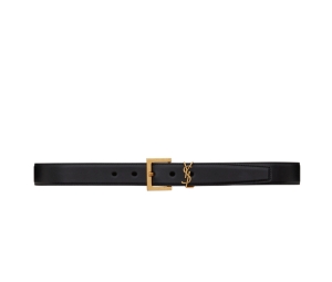 Saint Laurent Cassandre Belt With Square Buckle 30 MM In Smooth Leather-Bronze Metal Hardware Black