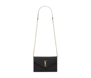 Buy Saint Laurent Cassandre Matelassé Envelope Chain Wallet In Grain De Poudre Embossed Leather With Gold-Toned Metal Hardware Black (7.5") at Sasom – Authentic and Ready to Ship