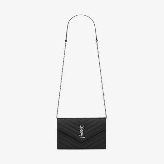 Buy Saint Laurent Cassandre Matelasse Envelope Chain Wallet in Grain de Poudre Embossed Leather Black at Sasom – Authentic and Ready to Ship