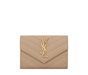 Buy Saint Laurent Cassandre Matelasse Small Envelope Wallet In Grain De Poudre Embossed Leather With Gold-Toned Metal Hardware Dark Beige at Sasom – Authentic and Ready to Ship