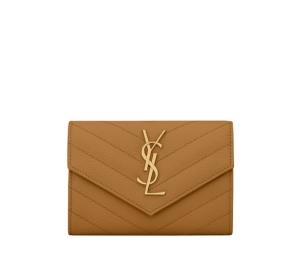 Saint Laurent Cassandre Matelasse Card Case in Grain De Poudre Embossed  Leather Dark Beige in Leather with Gold-tone - US