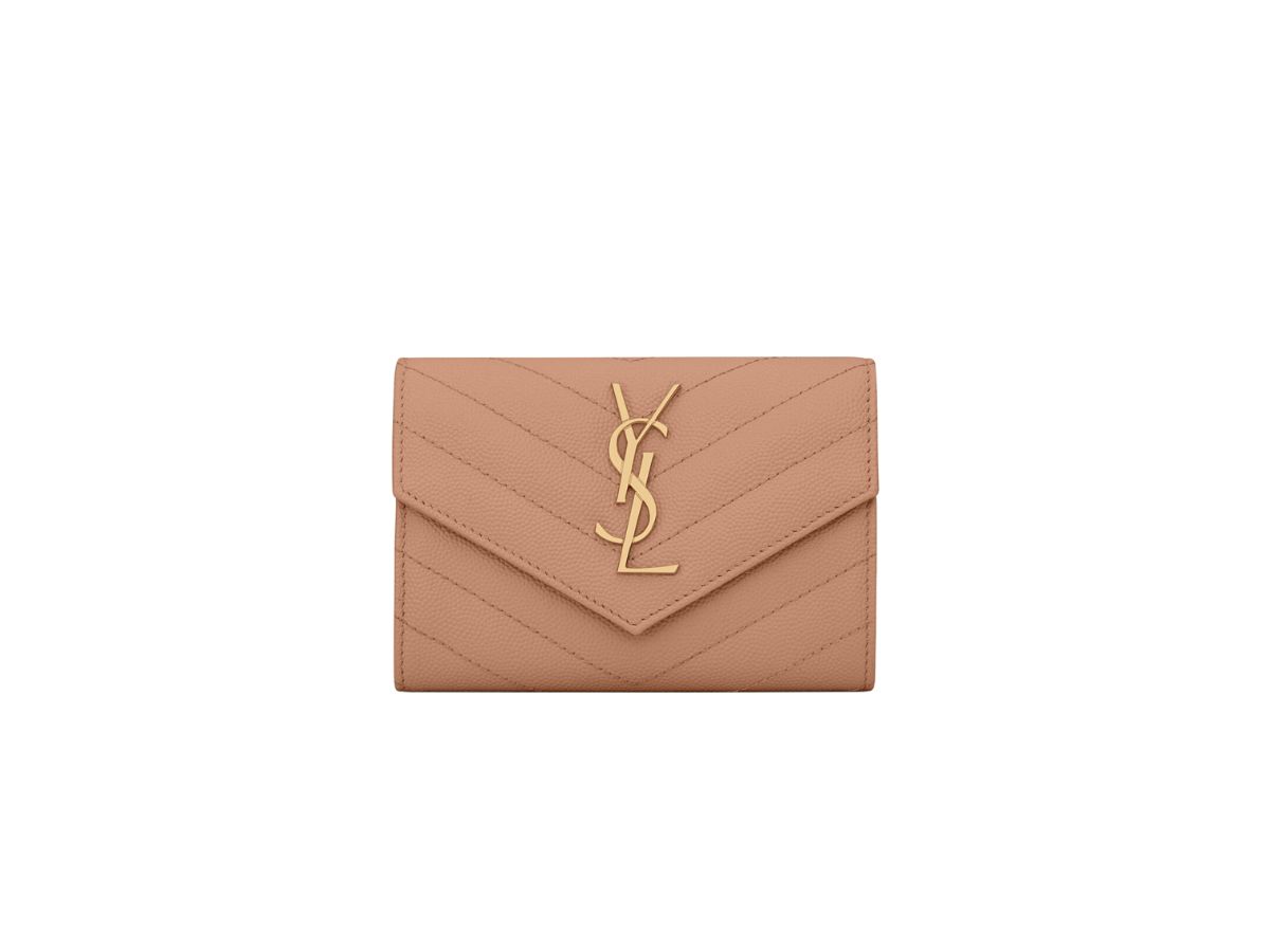 Saint Laurent Monogram Small Envelope Wallet In Grain De Poudre Embossed  Leather in Pink