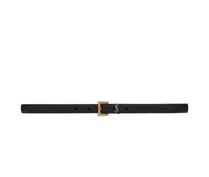 Saint Laurent Cassandre Thin Belt 20MM In Calfskin Leather With Bronze-Toned Metal Hardware Black
