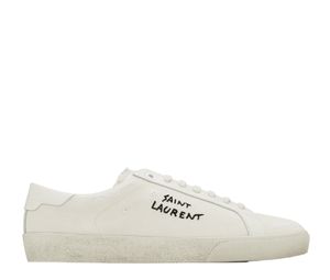 Saint Laurent Court Classic SL/06 Embroidered Sneakers In Canvas And Leather Cream (W)