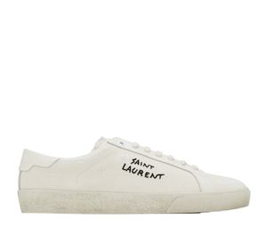 Saint Laurent Court Classic Sl/06 Embroidered Sneakers In Canvas And Smooth Leather Cream