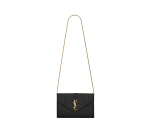 Buy Saint Laurent Envelope Chain Wallet In Mix Matelassé Grain De Poudre Embossed Leather With Gold-Toned Metal Hardware Black at Sasom – Authentic and Ready to Ship