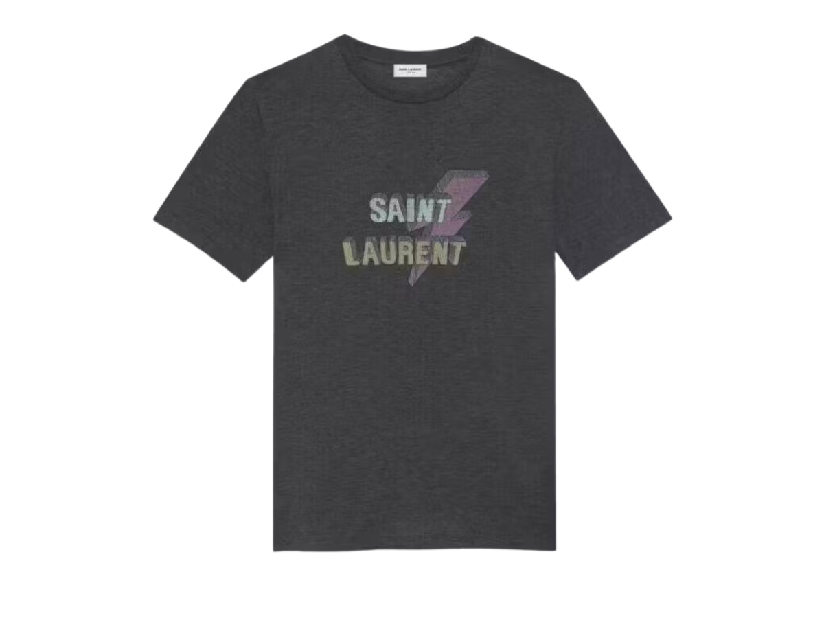 SASOM | เสื้อผ้า Saint Laurent Lightning Bolt Logo Tee Grey เช็คราคาล่าสุด