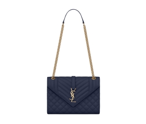 Buy Saint Laurent Medium Envelope In Quilted Grain De Poudre Embossed Leather With Gold-Toned Hardware Marine at Sasom – Authentic and Ready to Ship