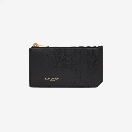 Buy Saint Laurent Paris Fragments Zip Card Case in Coated Bark Leather Black at Sasom – Authentic and Ready to Ship
