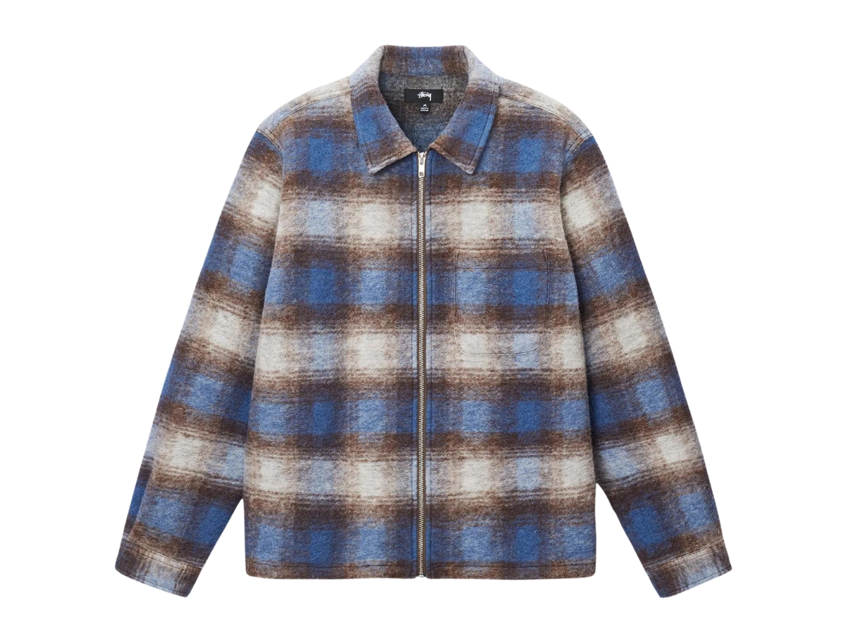 Buy Stussy Brushed Wool Plaid Zip Shirt Blue | SASOM