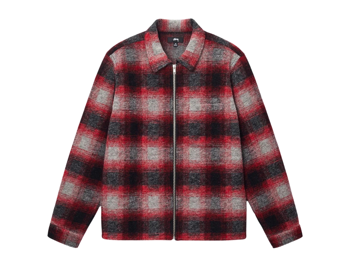 ジャケット・アウター Stussy Brushed Wool Plaid Zip Shirt Red Stussy Brushed Wool Plaid Zip Shirt Red - メルカリ