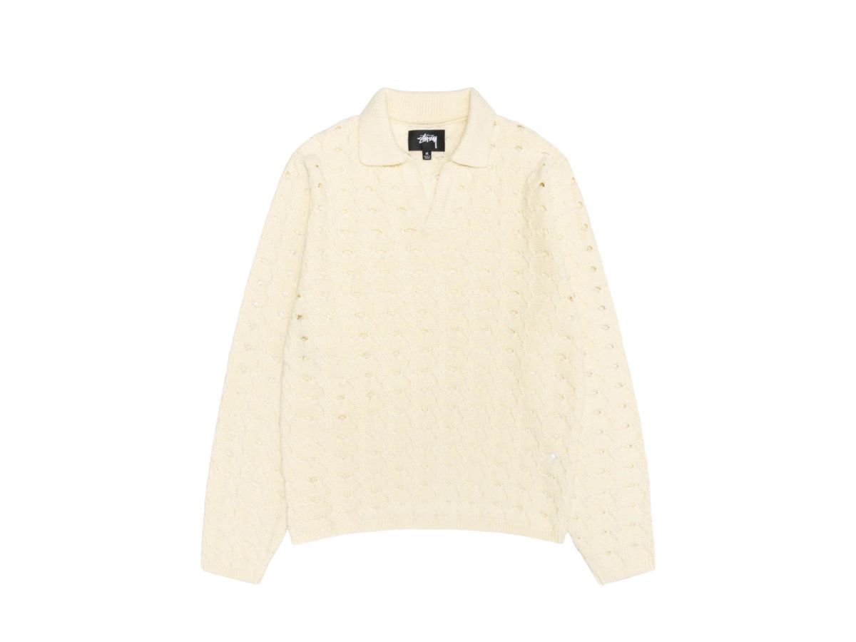 トップス 24SS stussy OPEN KNIT COLLARED SWEATER Buy Stussy Open Knit Collared Sweater Ivory | SASOM
