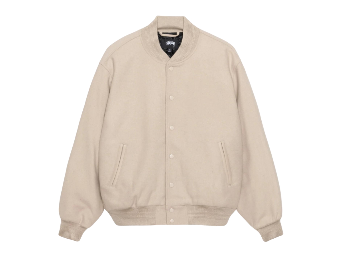 Stussy Sport Melton Varsity Jacket Oatmeal | ของแท้