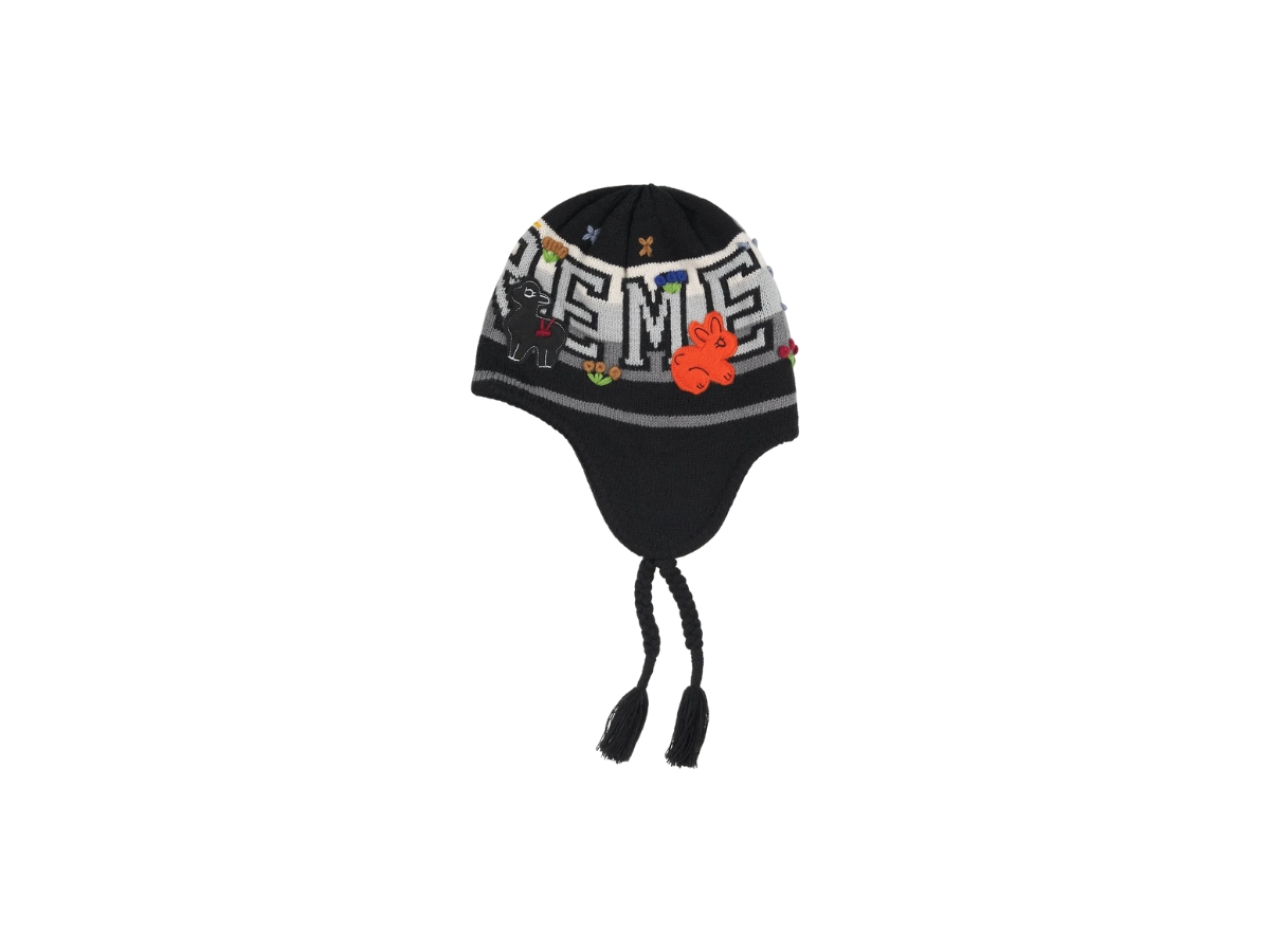 Supreme Felt Appliqué Earflap Beanie Black (FW25) | ของแท้