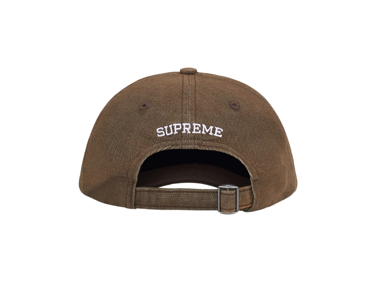 https://d2cva83hdk3bwc.cloudfront.net/sup-hatasxcdsl6pbsw-supreme-x-cordura-denim-s-logo-6-panel-brown-ss25-2.jpg