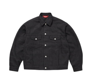 Buy Supreme Jacquard Logos Denim Trucker Jacket Black (FW25) at Sasom – Authentic and Ready to Ship
