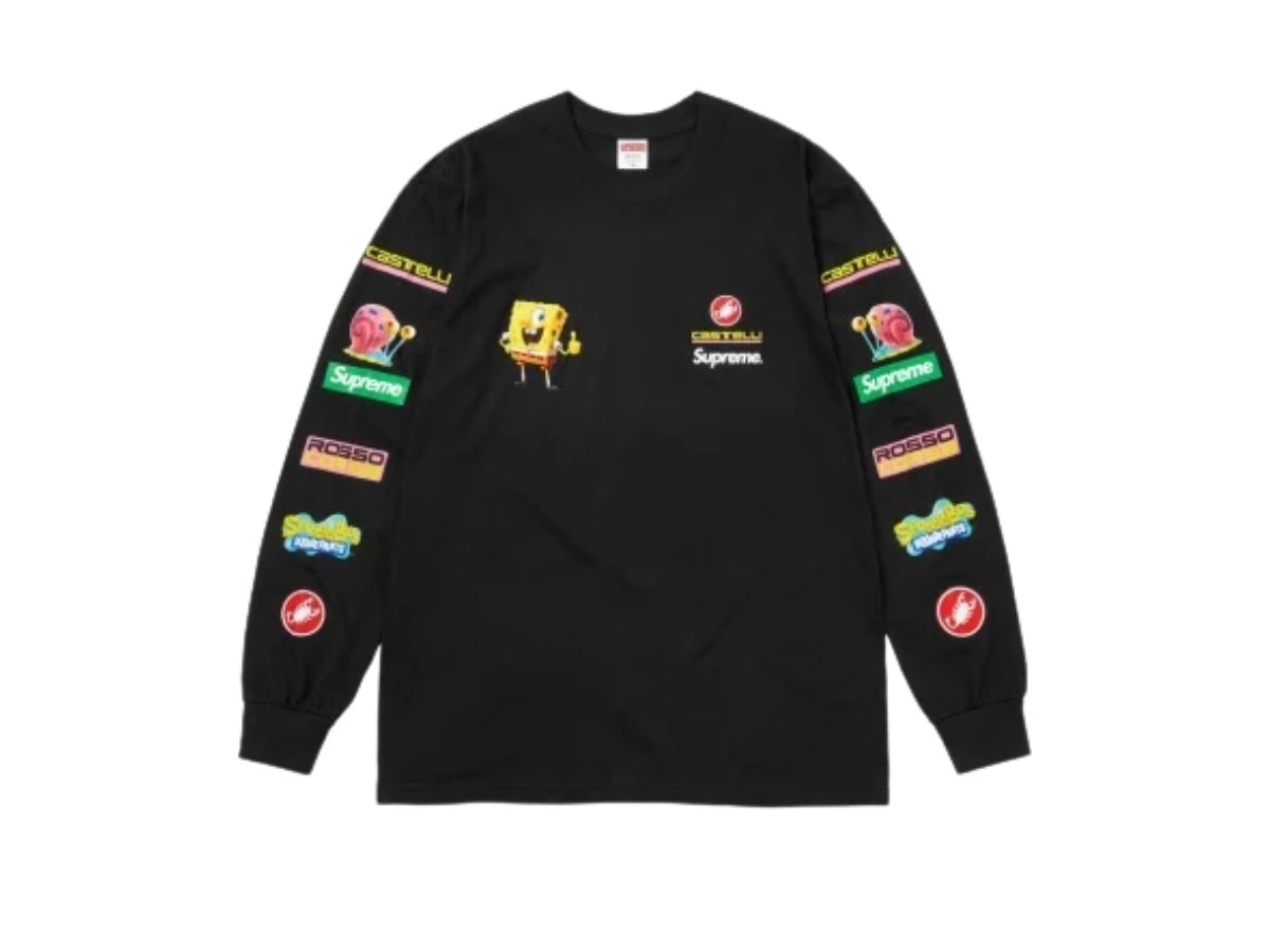 ウェア Supreme x SpongeBob Castelli RacingBlack Supreme SpongeBob SquarePants Castelli Racing L/S Tee Black