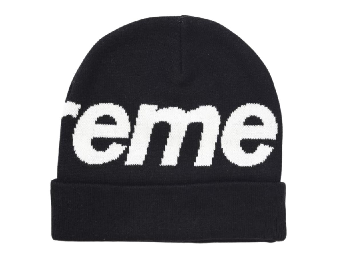 supreme big logo beanie black