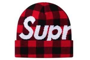 Buy Supreme Big Logo Beanie Red Plaid | Authentic | SASOM