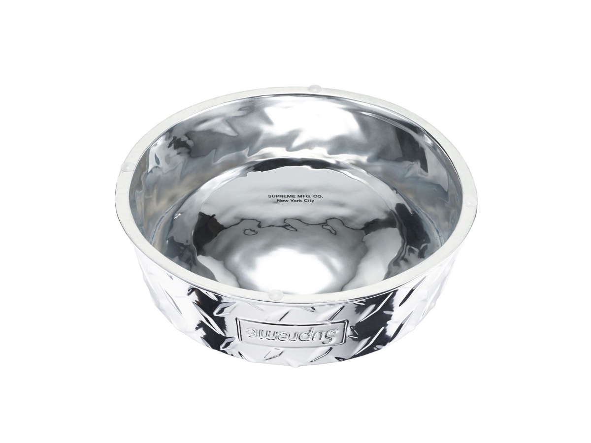 SASOM | accessories Supreme Diamond Plate Dog Bowl Silver Check