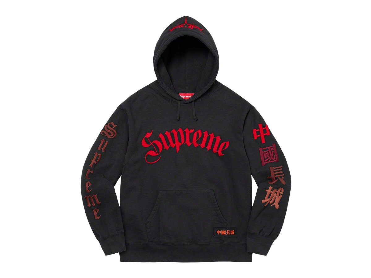 SASOM เสื้อผ้า Supreme Great China Wall Sword Hooded Sweatshirt Black