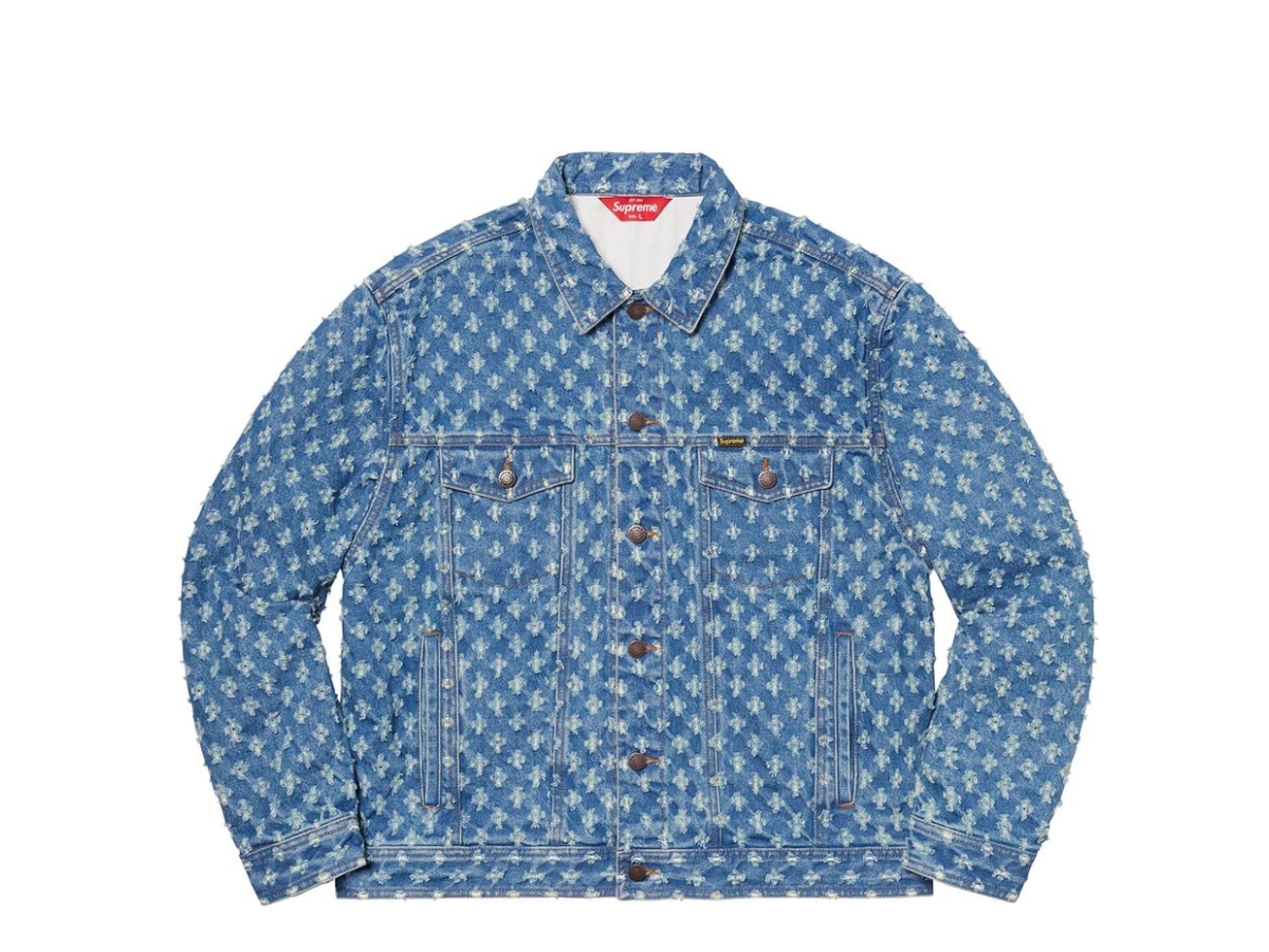 SASOM เสื้อผ้า Supreme Hole Punch Denim Trucker Jacket Blue (SS20