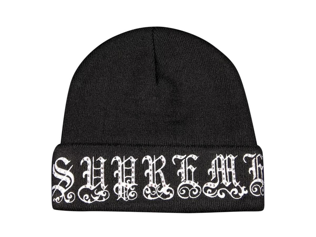 SASOM | accessories Supreme Old English Rhinestone Beanie Black