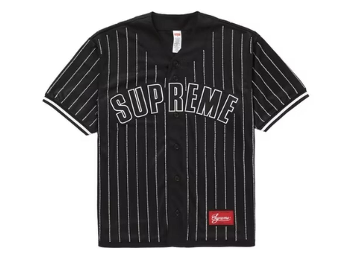 SASOM | apparel Supreme Rhinestone Stripe Baseball Jersey Black ...