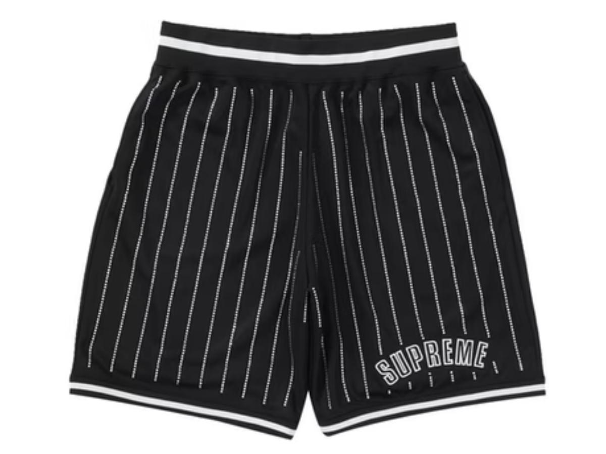 SASOM | เสื้อผ้า Supreme Rhinestone Stripe Basketball Short Black