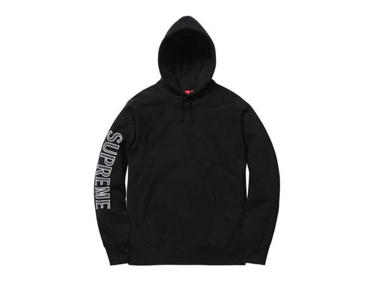 Supreme sleeve embroidery hooded sweatshirt black on sale