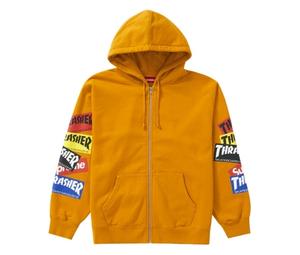 Buy Supreme Thrasher Multi Logo Zip Up Hooded Sweatshirt Gold at Sasom – Authentic and Ready to Ship