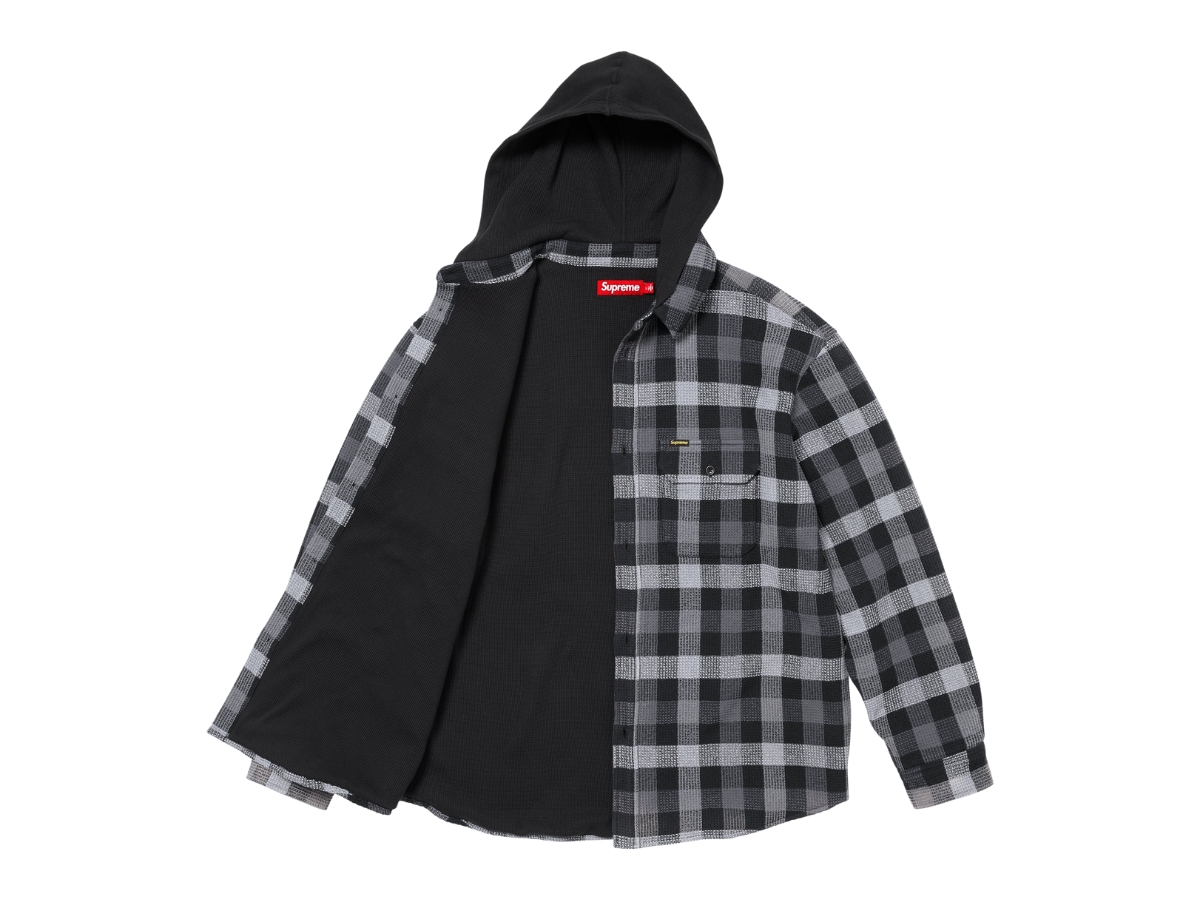 Buy Supreme Waffle Plaid Hooded Shirt Black (FW24) | SASOM