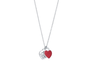 Tiffany & Co. Double Heart Tag Pendant Mini In Silver-Red