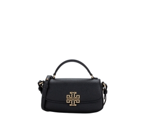 Tory Burch Britten Mini Top Handle Crossbody In Grained Leather With Brass Hardware Black
